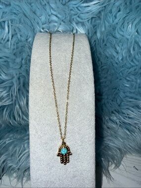 Gold Hamsa Necklace with Turquoise Accent - Women Jewelry
